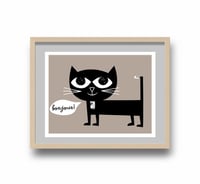 Image 2 of Bonjour! Kitty French Black Cat Giclee - Language Friends Print 