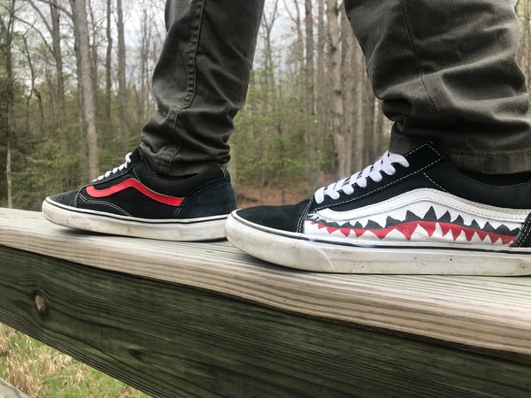 Image of Bape x Vans w/red strip (shoes in photo are personal pair)