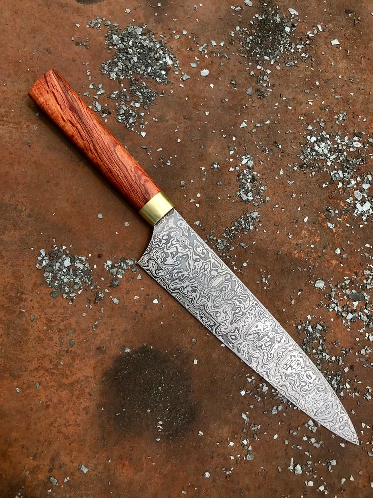 Image of 8” carbon damascus steel chef knife