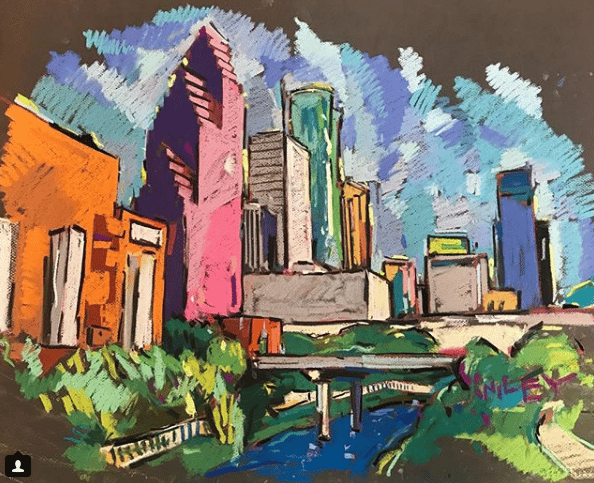 Image of Custom to be made upon purchase Houston pastel skyline drawing