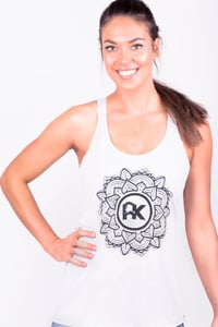 Image 2 of Women's Mandala Logo Tank - Heather White/Black