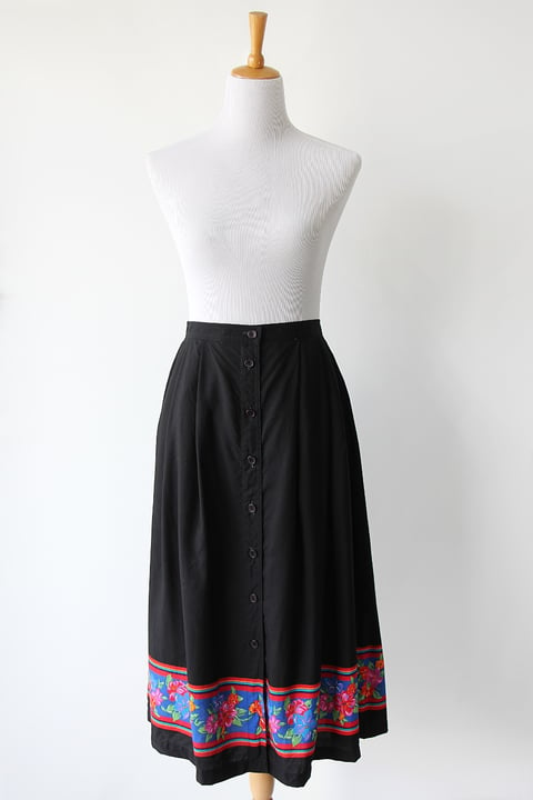 Image of SOLD Vibrant Floral Trim Button Up Skirt