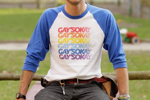 Image of GAYS OKAY 3/4 SLEEVE T-SHIRT