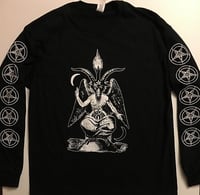 Image 2 of Baphomet - Long Sleeve T shirt with Pentagram Sleeve prints