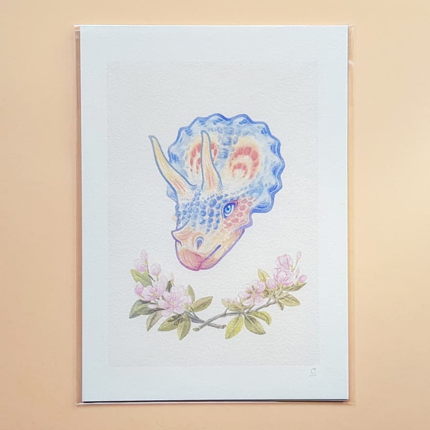 Image of Triceratops and Magnolia A5 print