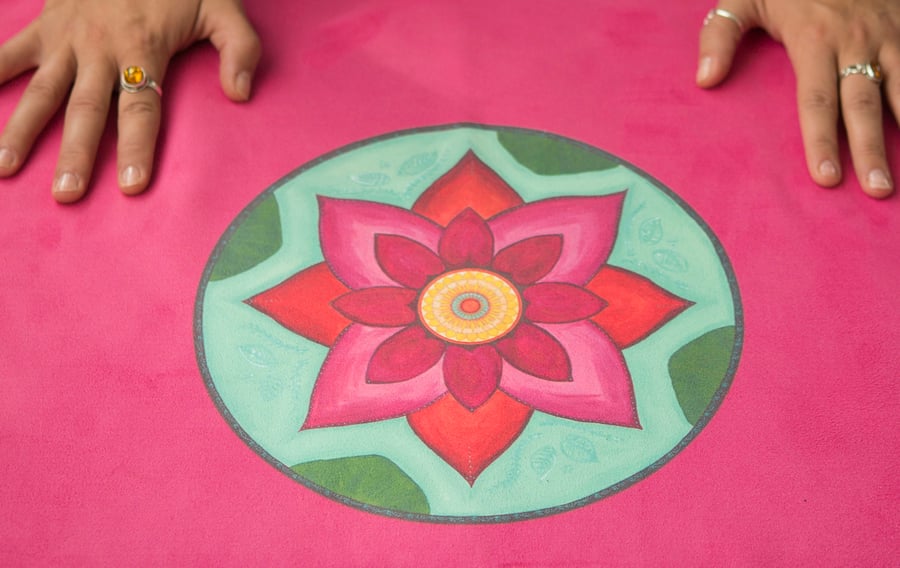Image of Mandala Yoga Towel - Pink with Pink and White Lotuses