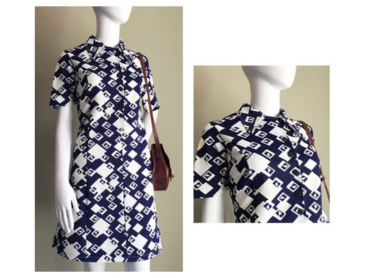 Image of Size 12 - Navy Blue White Geometric Mod 60s DRESS - Scooter