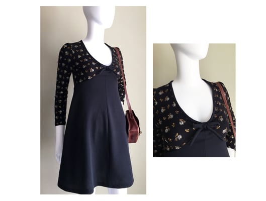 Image of Size 10 - 1960s Gorgeous Black Gold Detail Mod Twiggy DRESS - 60s Vtg - MOD