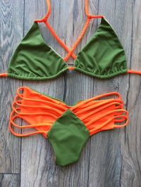 Image 1 of Spiderkini Collection with scrunch butt bottoms-OLIVE and ORANGE