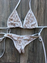 Basic Triangle Bikini Set White Lace Over Nude