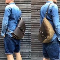 Image 1 of Satchel / waxed canvas messenger bag / cross body bag / Sling bag with adjustable shoulderstrap UNIS