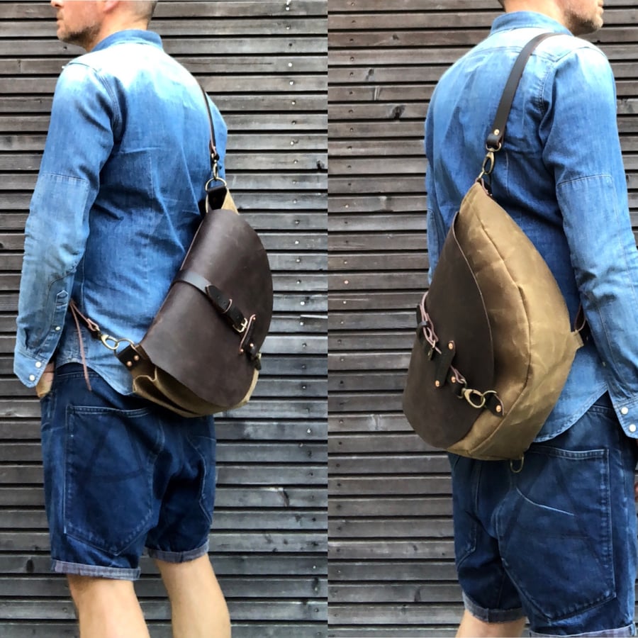 Image of Satchel / waxed canvas messenger bag / cross body bag / Sling bag with adjustable shoulderstrap UNIS