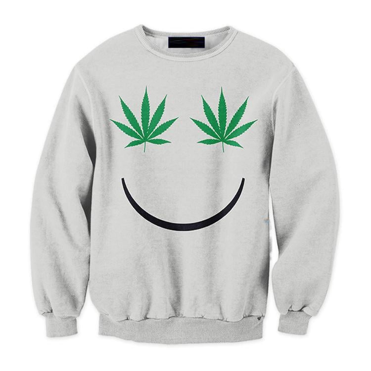Image of Smile Face Weed Leaves Hoodies Men