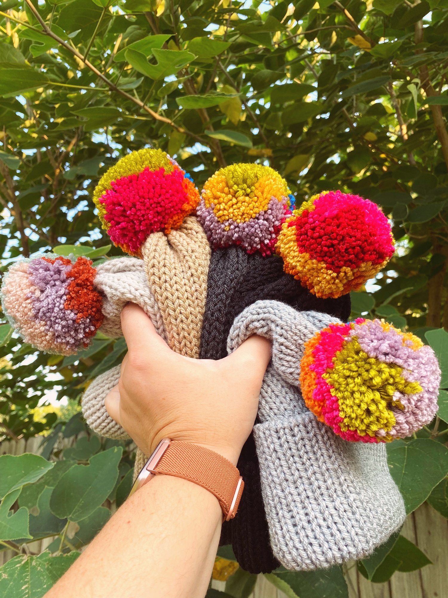 Image of Rainbow Pom Pom Beanie