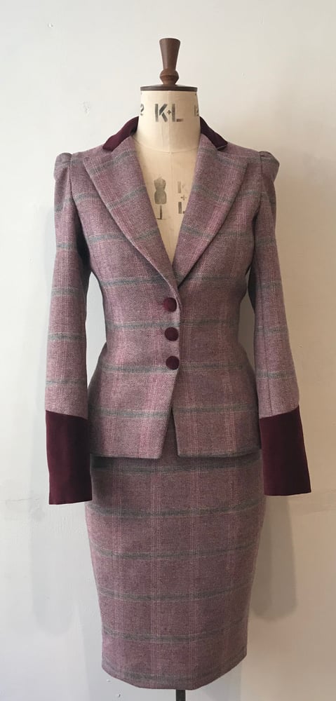 Image of Tweed and velvet bustle jacket