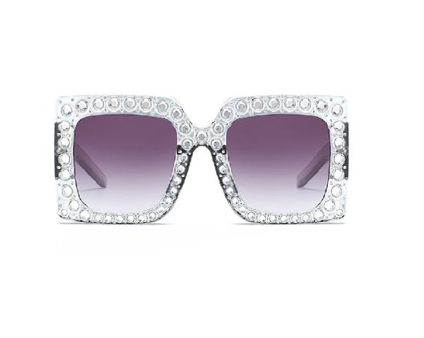Image of GRACE White Oversized Diamante Sunglasses