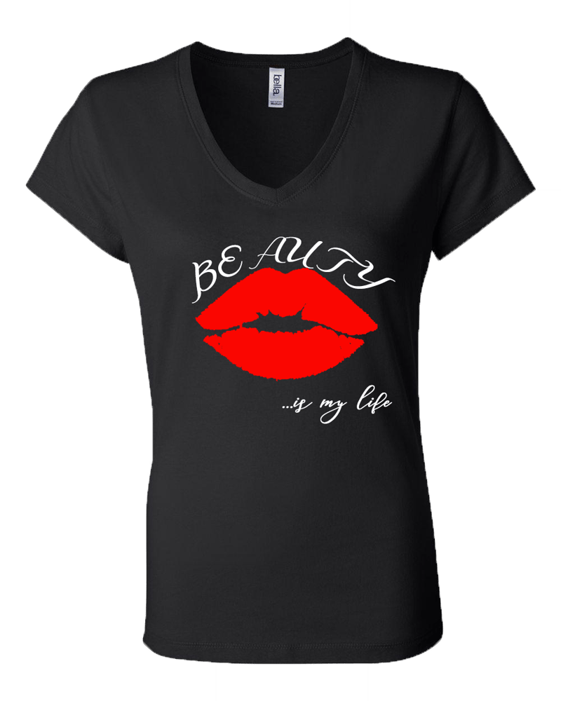 Image of "New" Beauty ...is my life V-Neck T-Shirt (Black /Red/White)