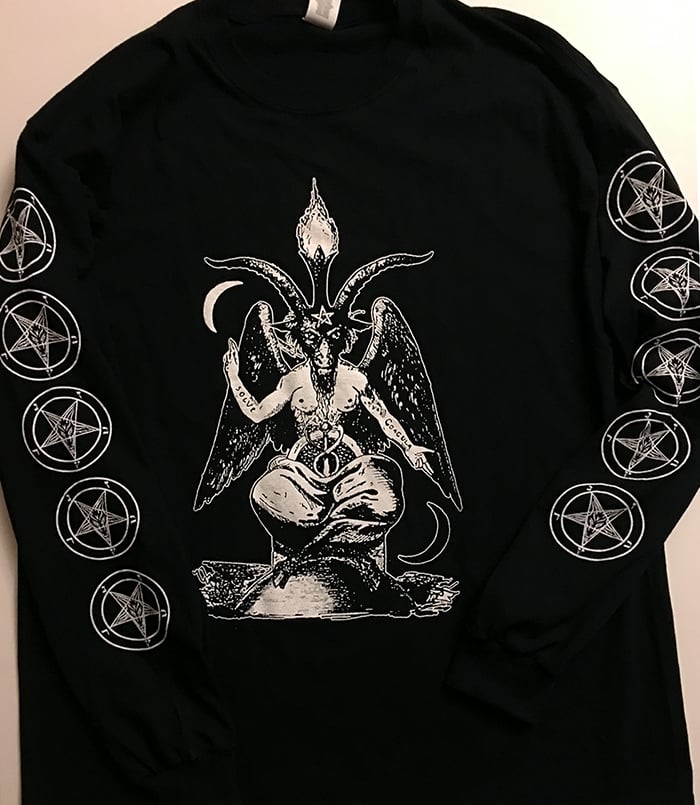 Image of Baphomet - Long Sleeve T shirt with Pentagram Sleeve prints