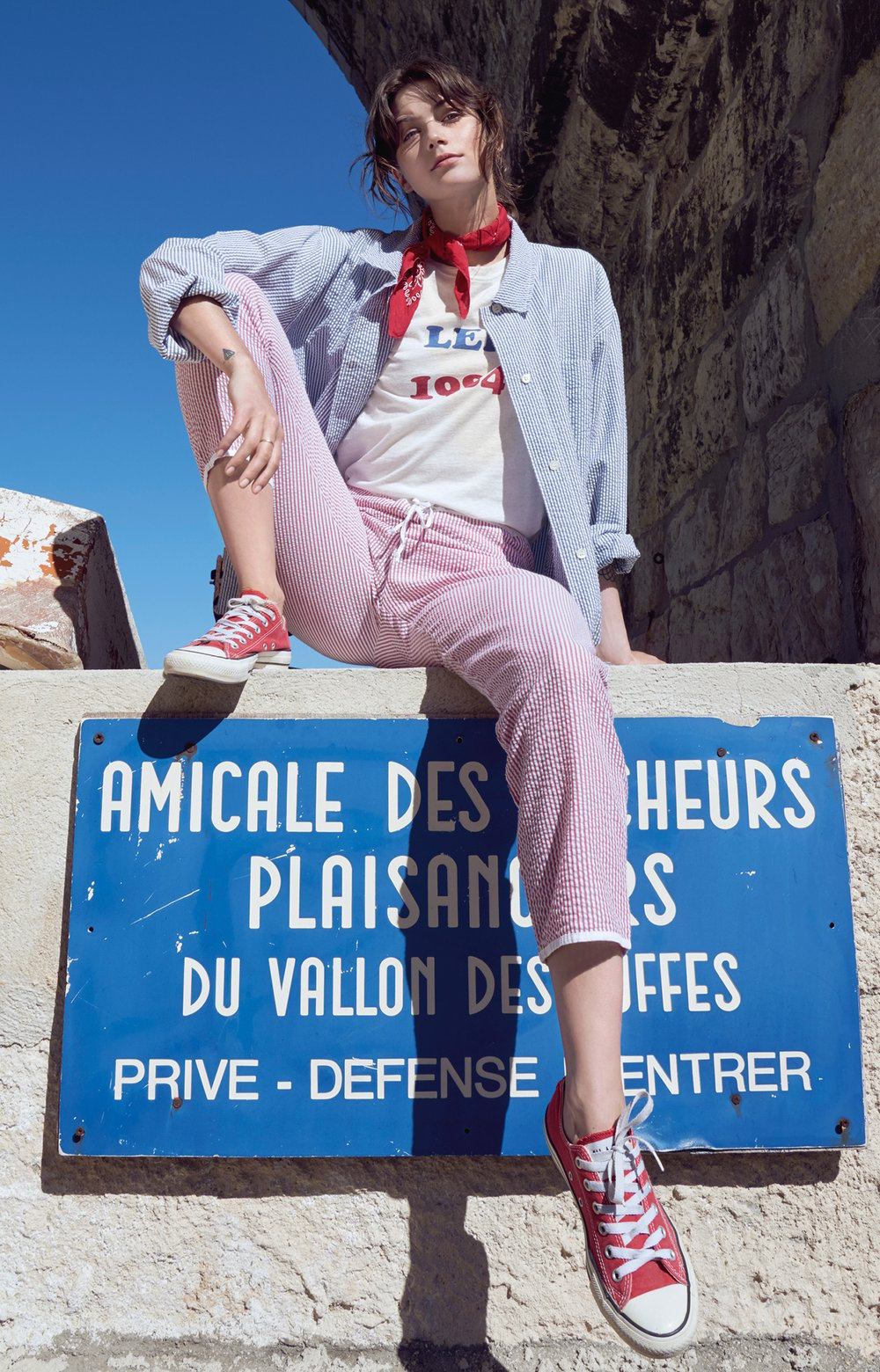 Image of Pantalon seersucker rayé FRAISE Rouge-Blanc 120€ -60%
