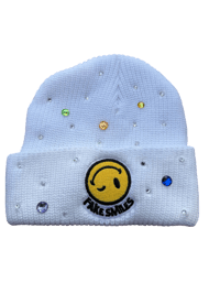 Image 1 of White blinged out beanie 