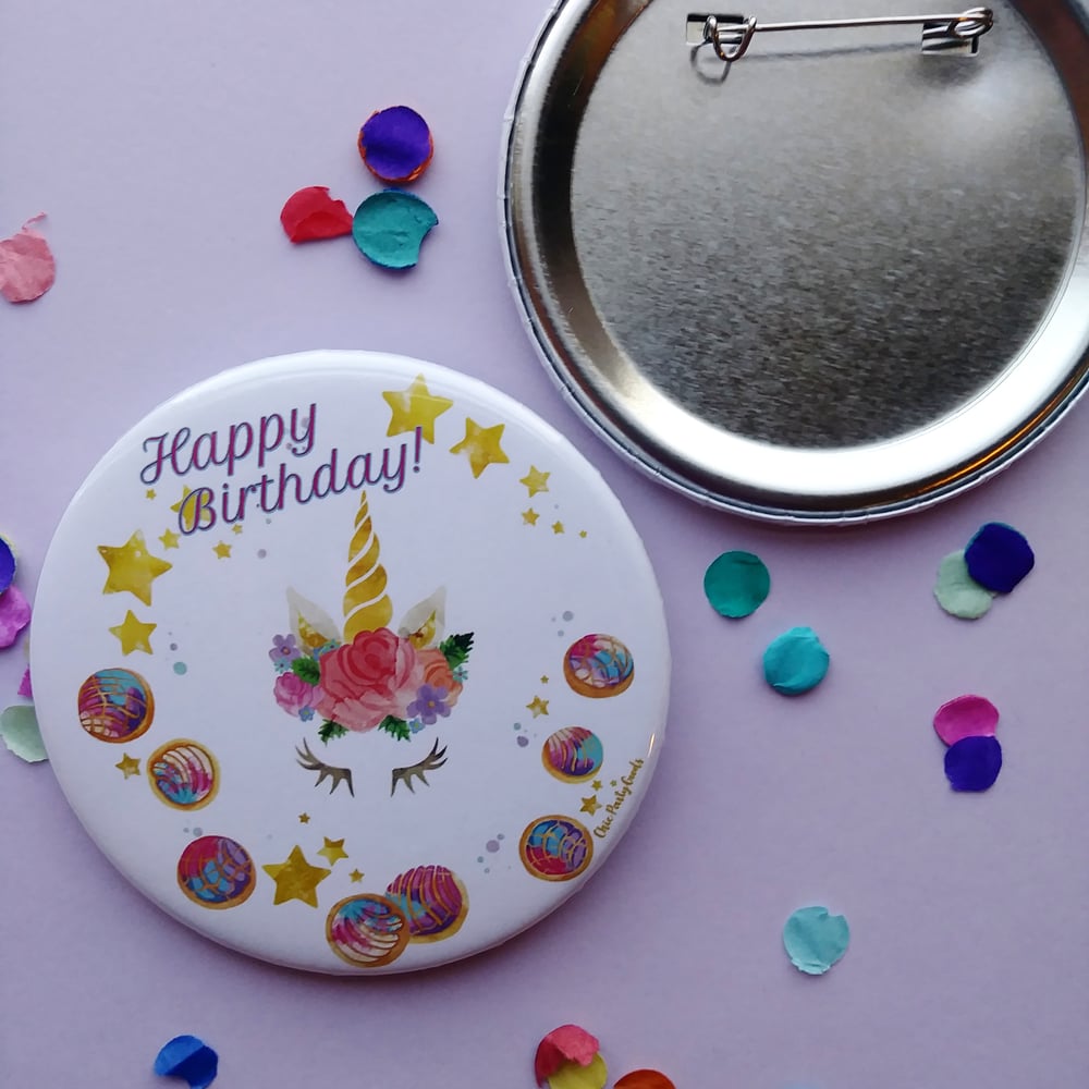 Image of Unicorn Concha Happy Birthday Button