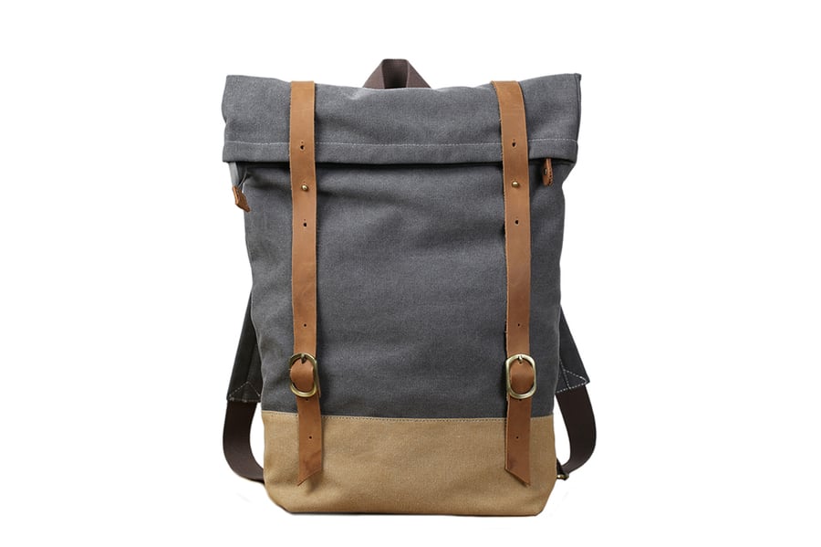 Image of Handmade Canvas Leather Backpack School Backpack Travel Rucksack Backpack 14129
