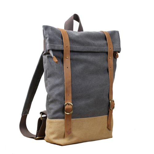 Image of Handmade Canvas Leather Backpack School Backpack Travel Rucksack Backpack 14129