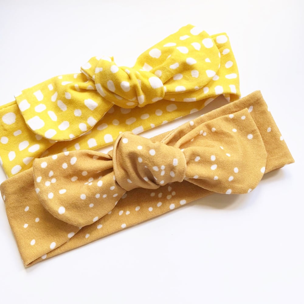 Image of Dot topknots (mustard/navy/white/butterscotch and purple)