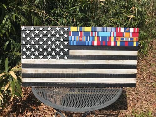 Image of Large or Medium American Flag with Military Ribbons