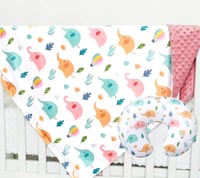 Image 1 of Pink Elephants & Cactus Minky Dot Baby Blanket & Pillow Cover or Purchase Separately 
