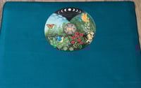 Image 2 of Mandala Yoga Towel - Teal with Blue Butterflies and Mexican Moon