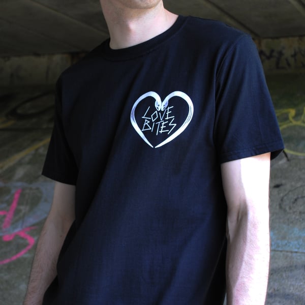 Image of Love Bites snake black unisex t-shirt Small
