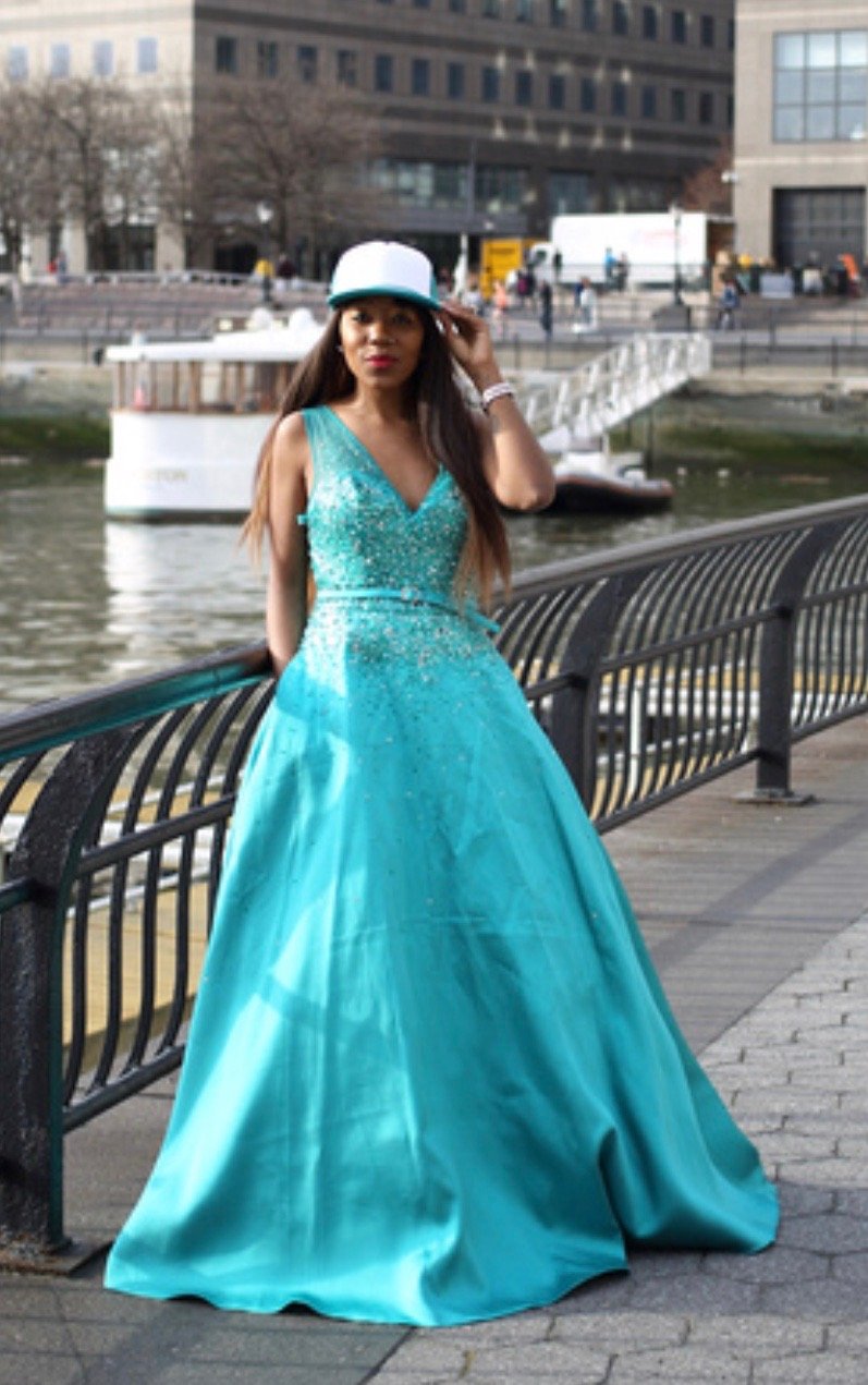 Image of Beaded V-Neck Gown