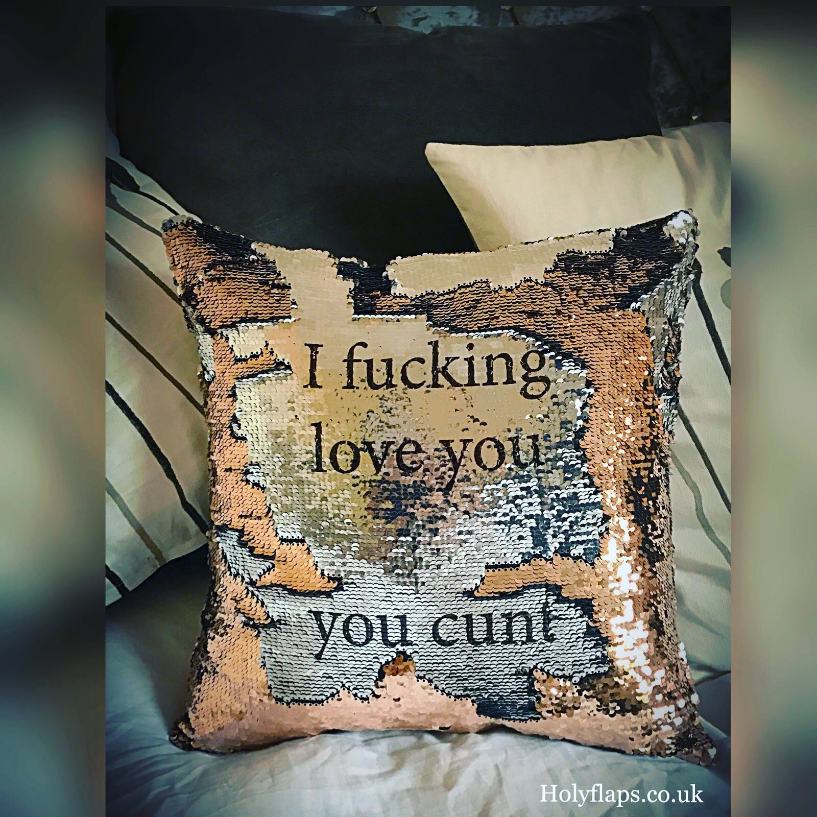 hidden message sequin cushion