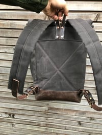 Image 5 of Waxed canvas leather Backpack medium size / Hipster Backpack with roll up top and leather bottom