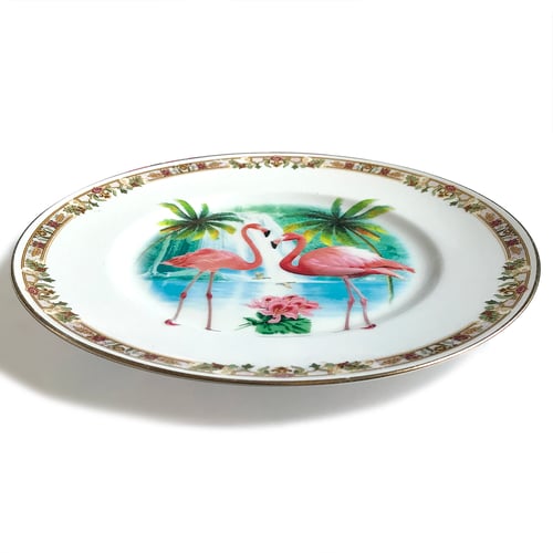 Image of Flamingos - Vintage French Porcelain Plate - #0593
