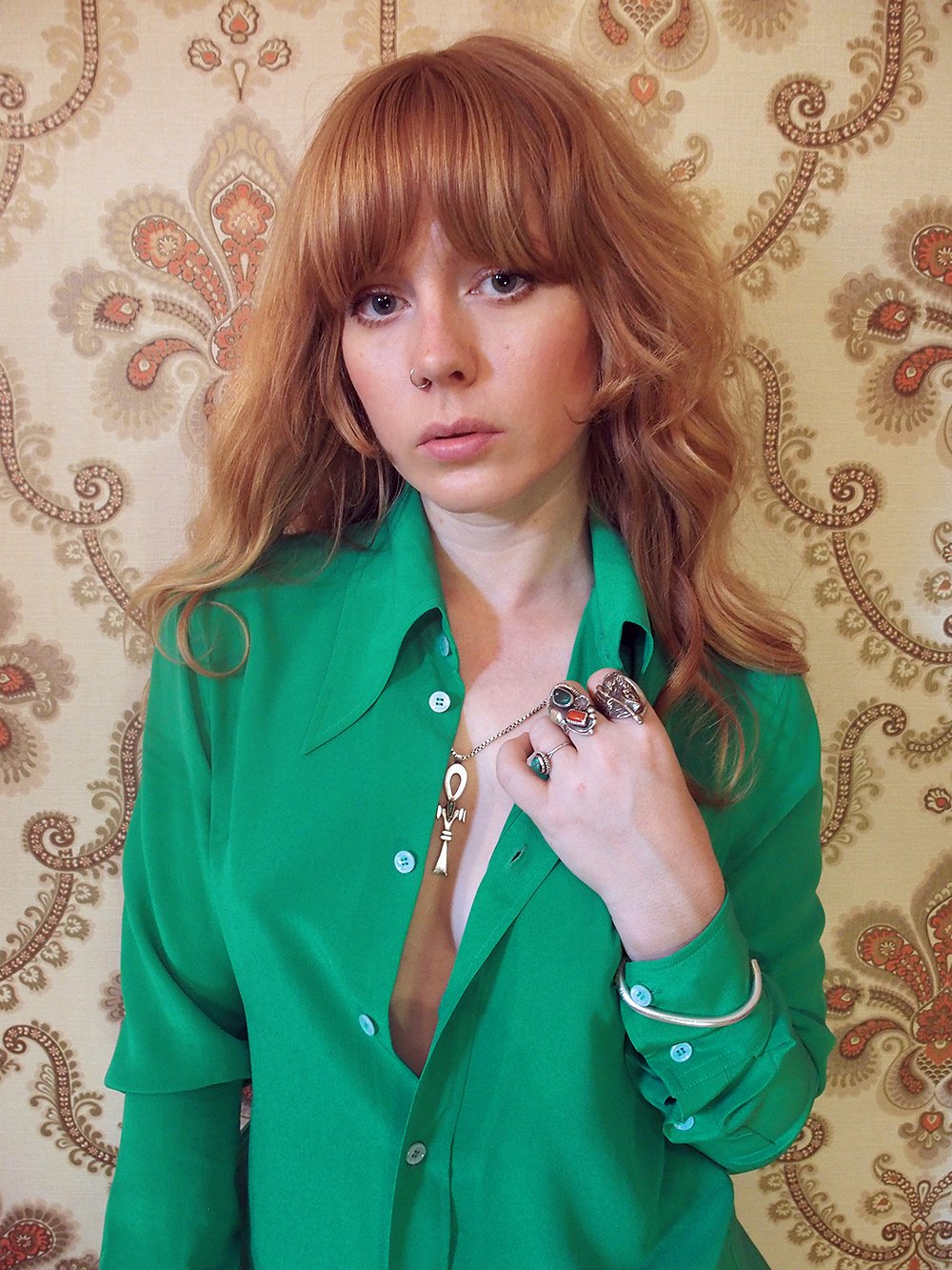 green dress atonement WIDE COLLAR SHIRT IN COTTON AND SILK - KELLY GREEN