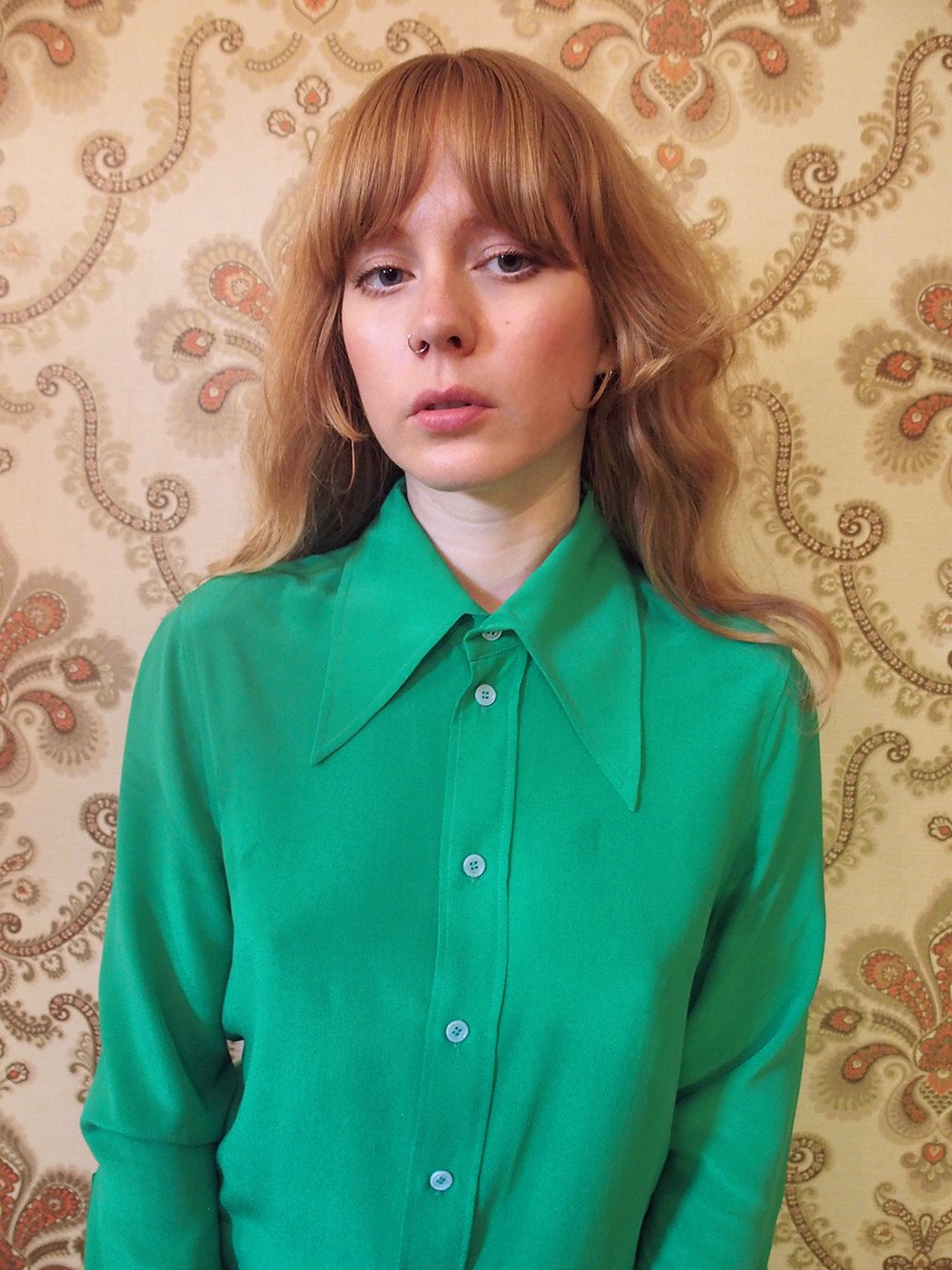 The Church of Lilith  Night Fever Silk Shirt - Kelly Green