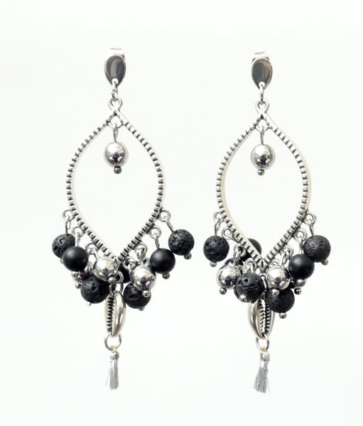 Image of Boucles d'oreilles en pierres de lave, hématites, onyx