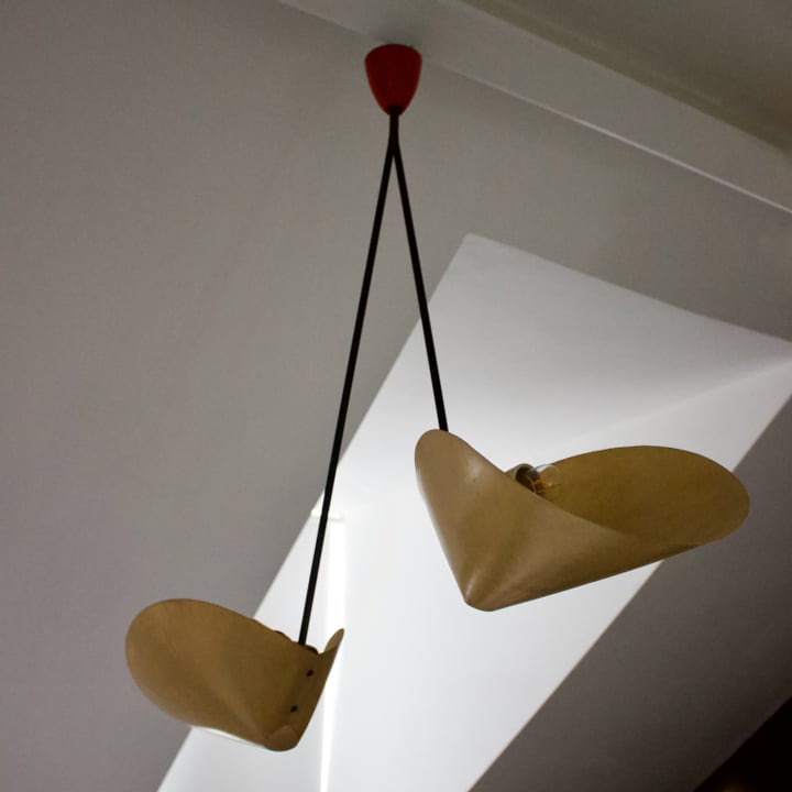 Image of Architectural Pendant Light with Scooped Shades, 1950s