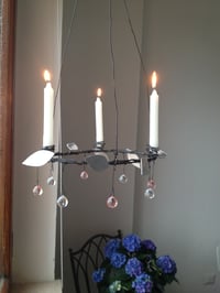 Image 1 of Drop Crystal and Silver Leaves Candelabra
