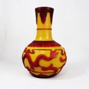 Image of VINTAGE CHINESE YELLOW PEKING VASE: Red Phoenix & Dragon Overlay
