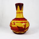 Image of VINTAGE CHINESE YELLOW PEKING VASE: Red Phoenix & Dragon Overlay
