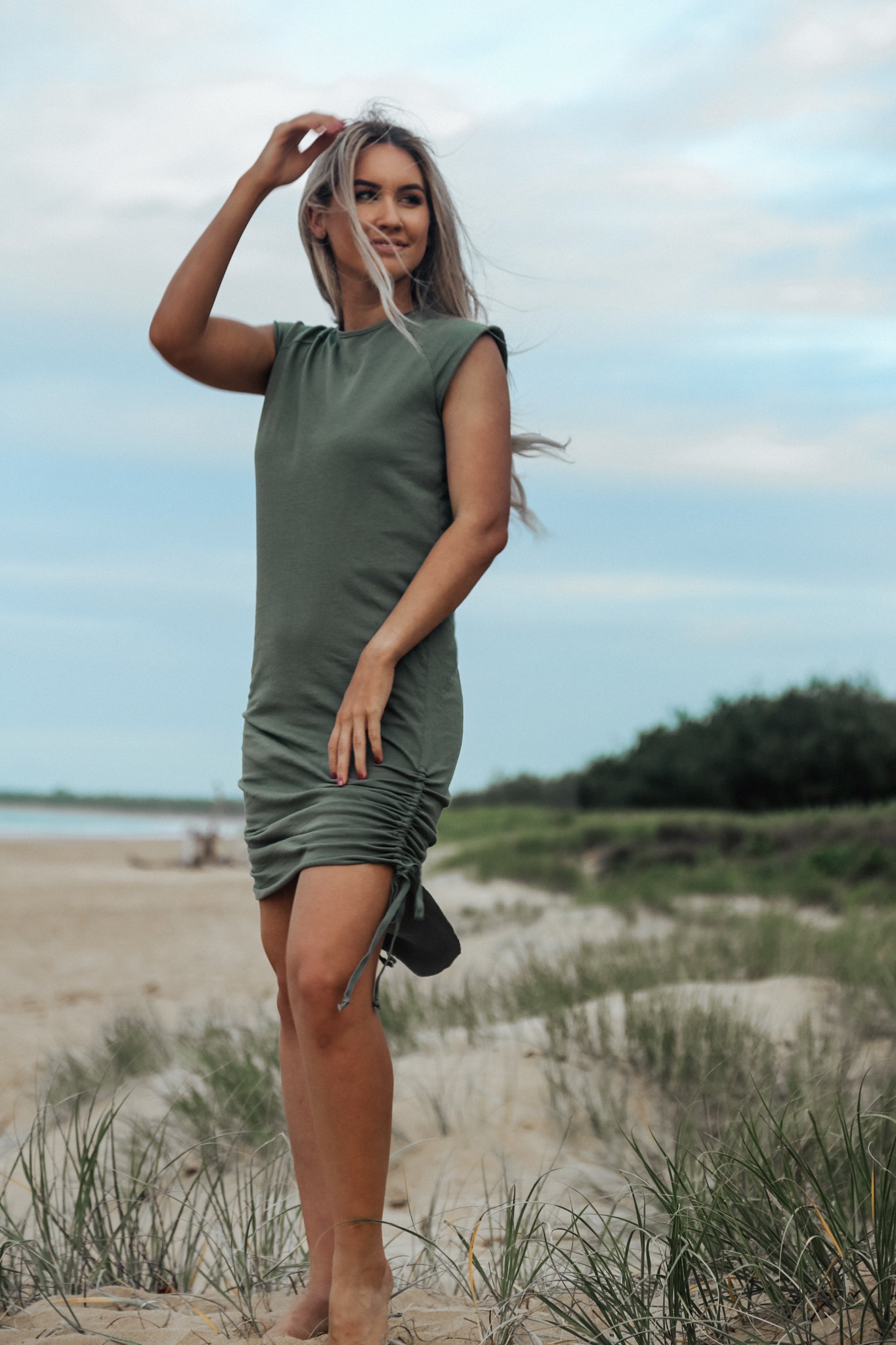 Image of Drawstring Dress - Olive