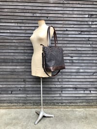 Image 2 of Canvas leather tote bag / carry all / diaper bag with leather handles and leather bottom