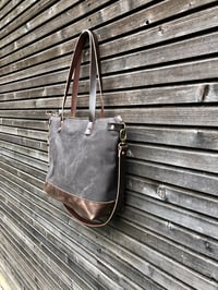 Image 3 of Canvas leather tote bag / carry all / diaper bag with leather handles and leather bottom