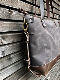Image 4 of Canvas leather tote bag / carry all / diaper bag with leather handles and leather bottom