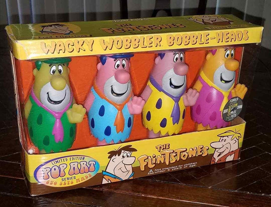 Image of FRED FLINTSTONE POP ART WACKY WOBBLERS! 2006 SDCC EXCLUSIVE IN-BOX! FUNKO! AUTOGRAPHED BOX!