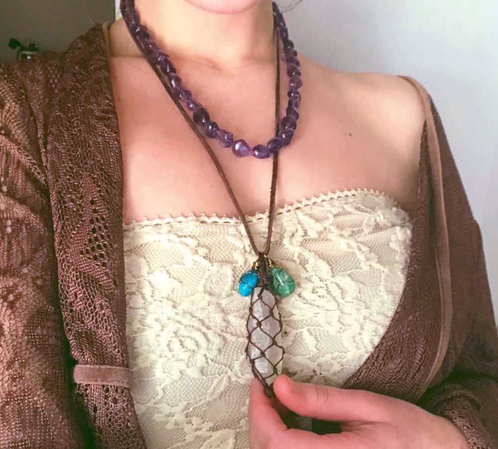 Image of "Divine Goddess of Light & Love" Lemurian Quartz, Chrysocolla + Amazonite Necklace