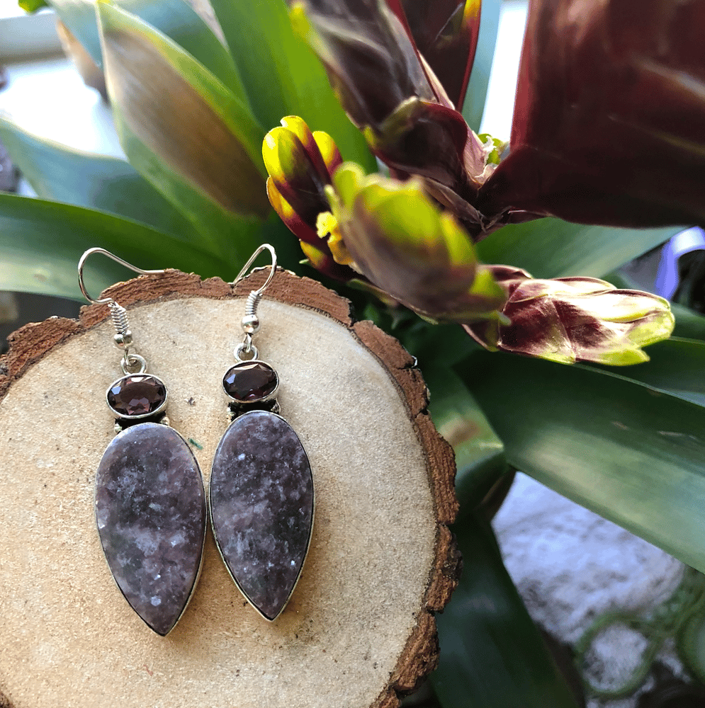 Image of Lepidolite & Amethyst Sterling Silver Earrings